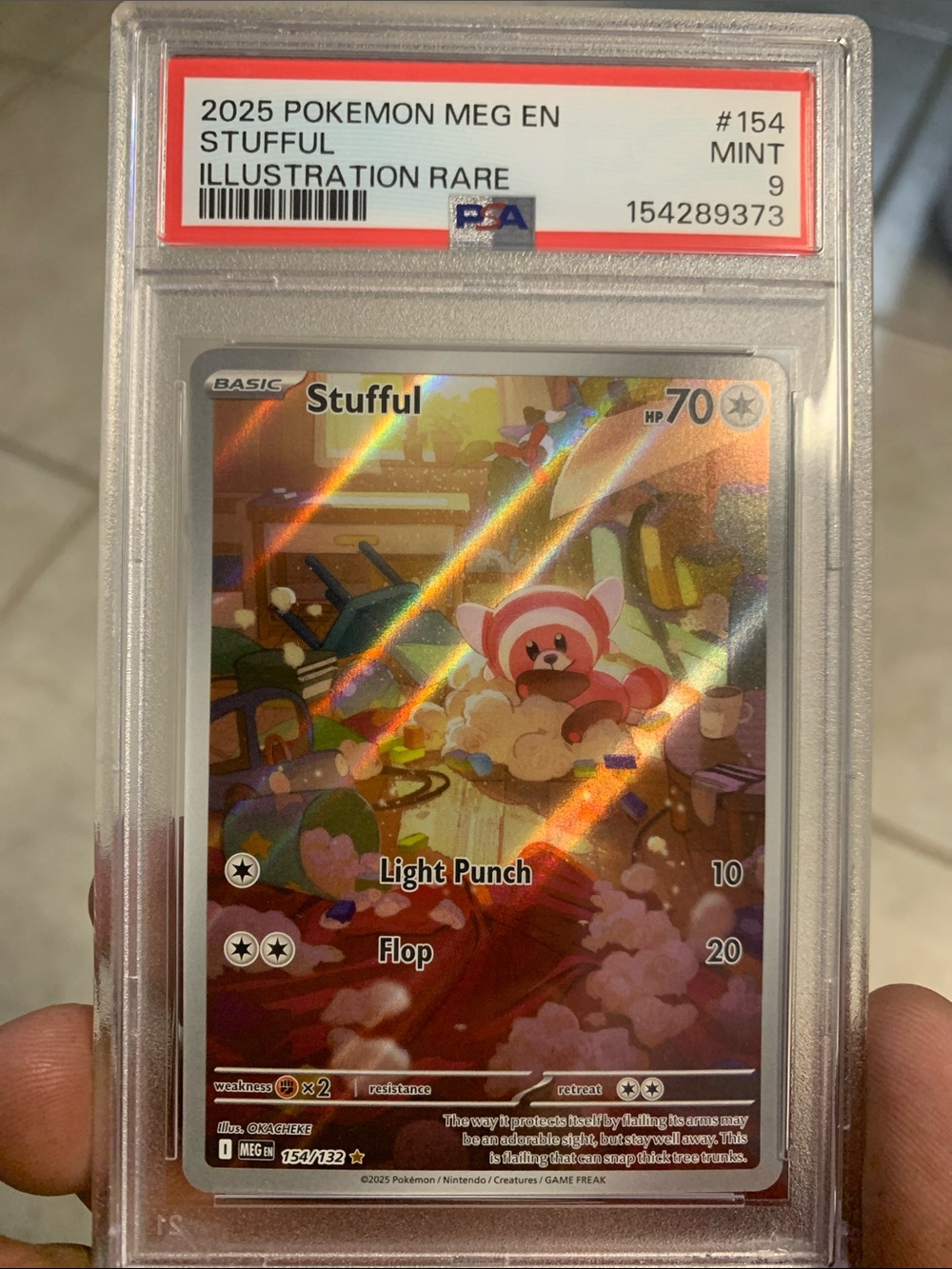 Pokemon Stufful Holographic Card - Pink, Gold, Cream